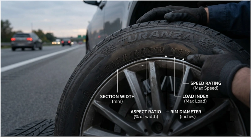 size, speed rating, and load rating